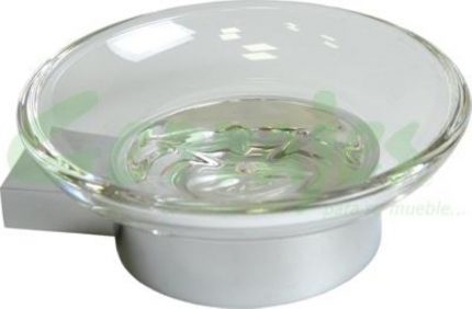 JABONERA CON PLATO DE CRISTAL LATON CROMADO