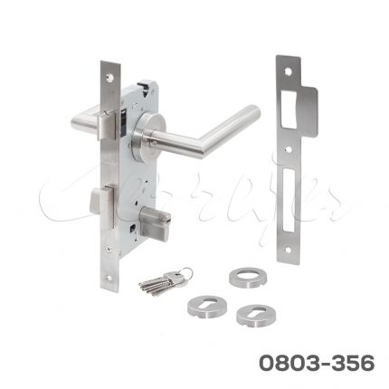 Manija de recamara, Mod."Atria" mecanismo 85x55mm, cilindro llave/mariposa, llave estándar, Satinado