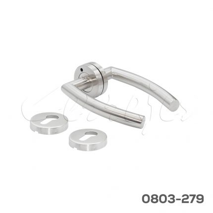 Manija Modelo "Nahla" base y cubre-cilindro redondo Ø=53 mm, Acero inoxidable satinado