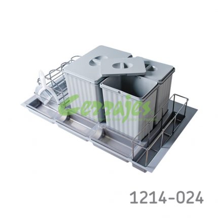 Organizador c/4 botes para basura para cajón W=900mm con organizador cromado p/botellas y accesorios