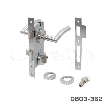 Manija de recamara, Mod."Donati" mecanismo 85x55mm, cilindro llave/mariposa, llave estándar,Satinado