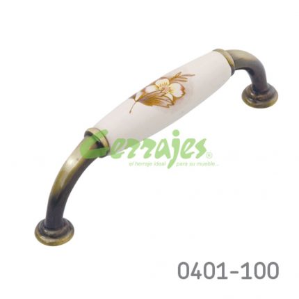 Jaladera Zamak / Cerámica cc 96 mm L=112 mm 5079 Z58 Metálico / Cerámica grabada Tornillo M4x25mm