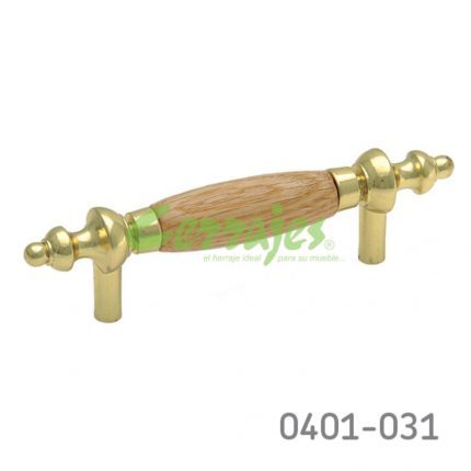 Jaladera Zamak / Madera cc 76 mm L=122 mm 5015 Z53 Acabado metálico con madera Tornillo #8 - 32X1"