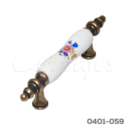 Jaladera Zamak / Cerámica cc 76 mm L=126 mm 5043 Z58 Metálico / Cerámica grabada Tornillo #8 - 32X1"