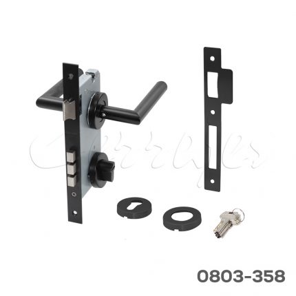 Manija de entrada, Mod."Atria" mecanismo 85x60mm, 3 bulones, cilindro, llave de puntos, Negro mate