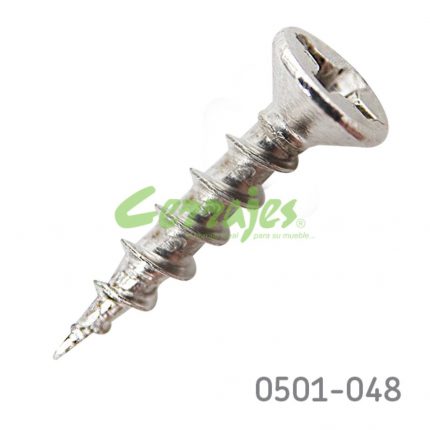 Tornillo para fijación de herraje cabeza plana "Gripper" #6 x5/8" (15,875mm) PH2 Niquelado con punta