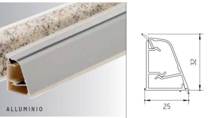 Protección anti-escurrimiento para cubierta de cocina en ángulo Volpato "Alzatina 50/61" L=5 m W=25mm H=32mm Aluminio Mate