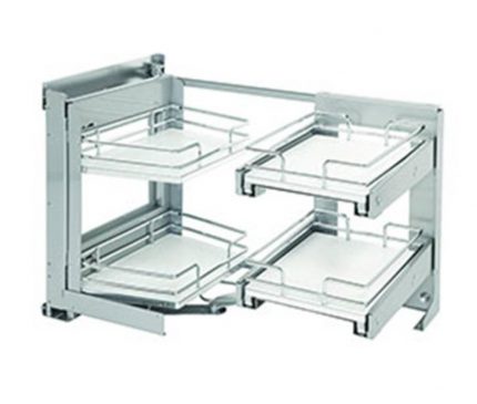 Extraible esquina Vibo "Galaxy" W=900mm Puert:450mm piso melamínico bco varilla oval cromado derecho