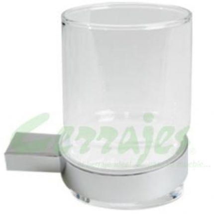 Cepillero vaso de cristal laton cromado