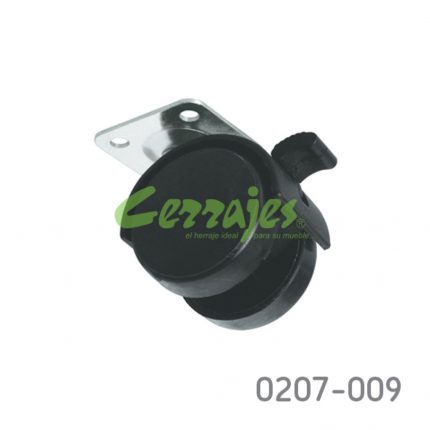 Rodaja plástica con  placa 38x38 mm d 40 mm con freno