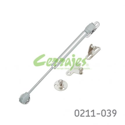Pistón de gas para gabinete con enganches Cerrajes L=247mm Plata 60N