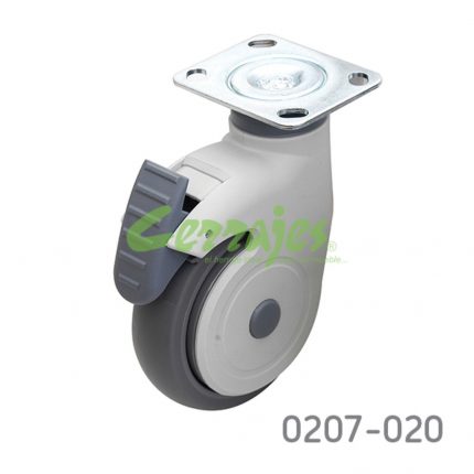 Rodaja para gabinete con freno placa 92x75mm Cerrajes PP/termoplástico Ø=125mm blanco/gris 80Kg