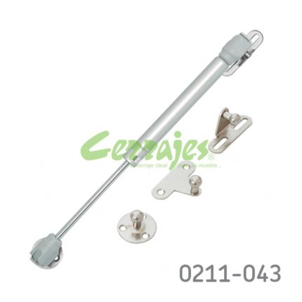 Pistón de gas para gabinete con enganches Cerrajes L=247mm Plata 100N