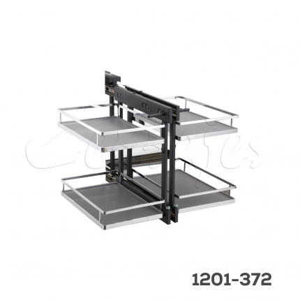 Esquina mágica reversible "Nápoles" varilla plana cromada y piso melaminico con cierre suave W=900mm