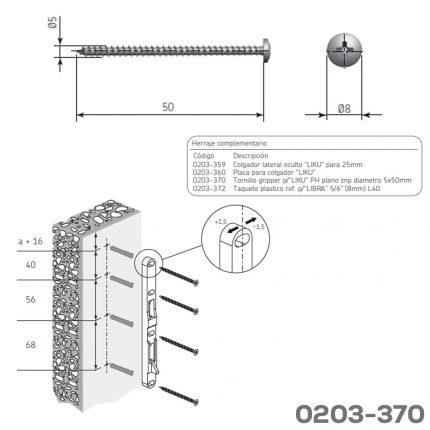 Tornillo gripper para LIKU PH plano znp diametro 5x50 mm