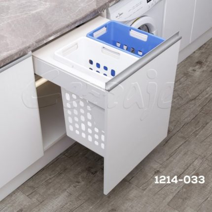 Cesto doble p/ropa blanca/color Cerrajes "Laundry-Combo-Frame" W=600mm blanco/azul 48L s/corredera